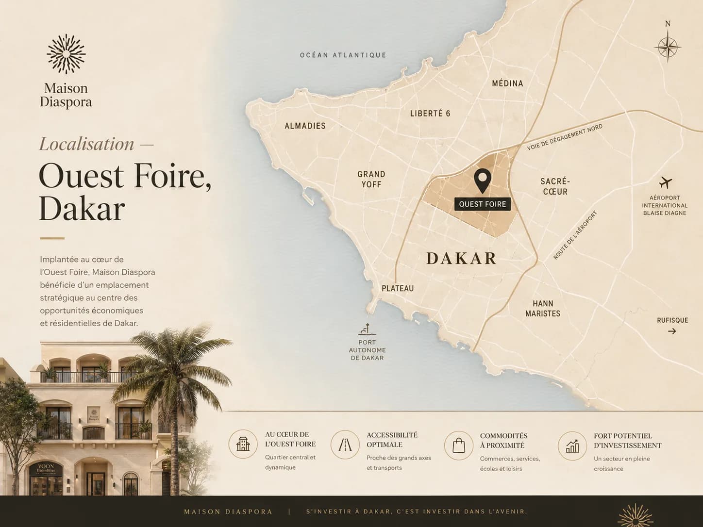 Carte des quartiers de Dakar, repère sur Ouest Foire
